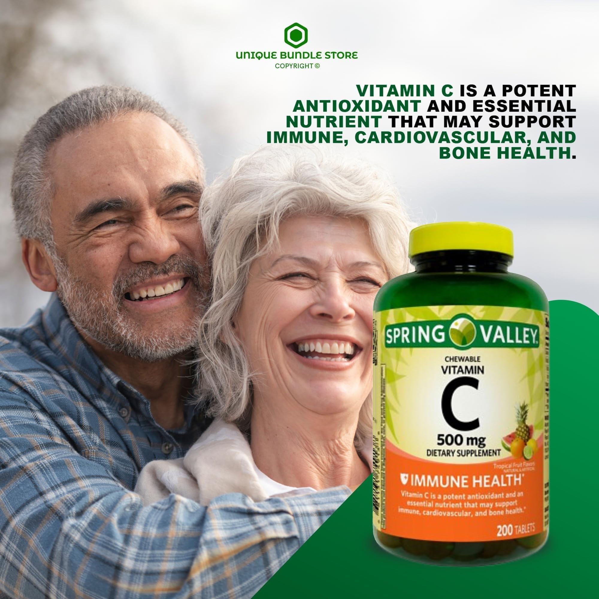 Close-up of tropical fruit flavored Vitamin C chewables