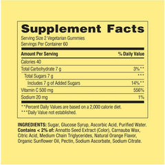 Two orange-flavored vegetarian vitamin C gummies