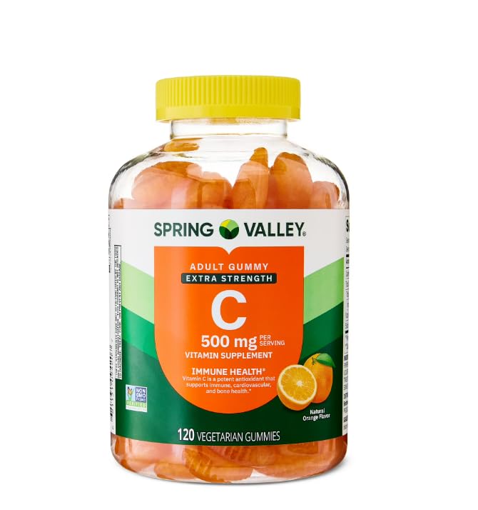 Front of Spring Valley Vitamin C Immune Health Gummies bottle with orange flavor