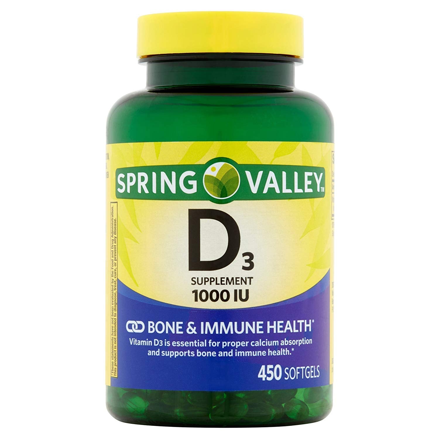 Spring Valley Vitamin D-3 1000 IU softgel bottle, 450 count