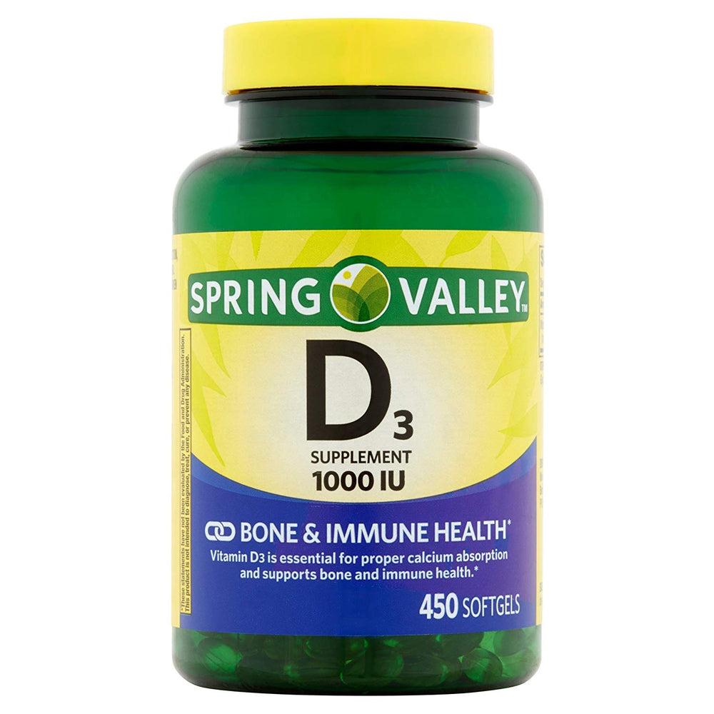 Spring Valley Vitamin D-3 1000 IU softgel bottle, 450 count