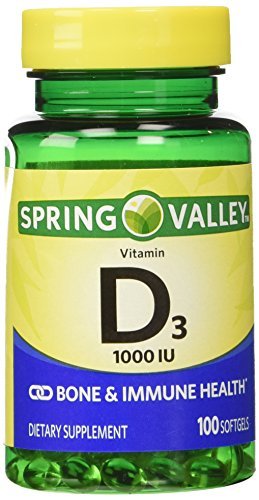 Twinpack Spring Valley Vitamin D3 1000 IU – two 100-softgel bottles
