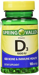 Twinpack Spring Valley Vitamin D3 1000 IU – two 100-softgel bottles