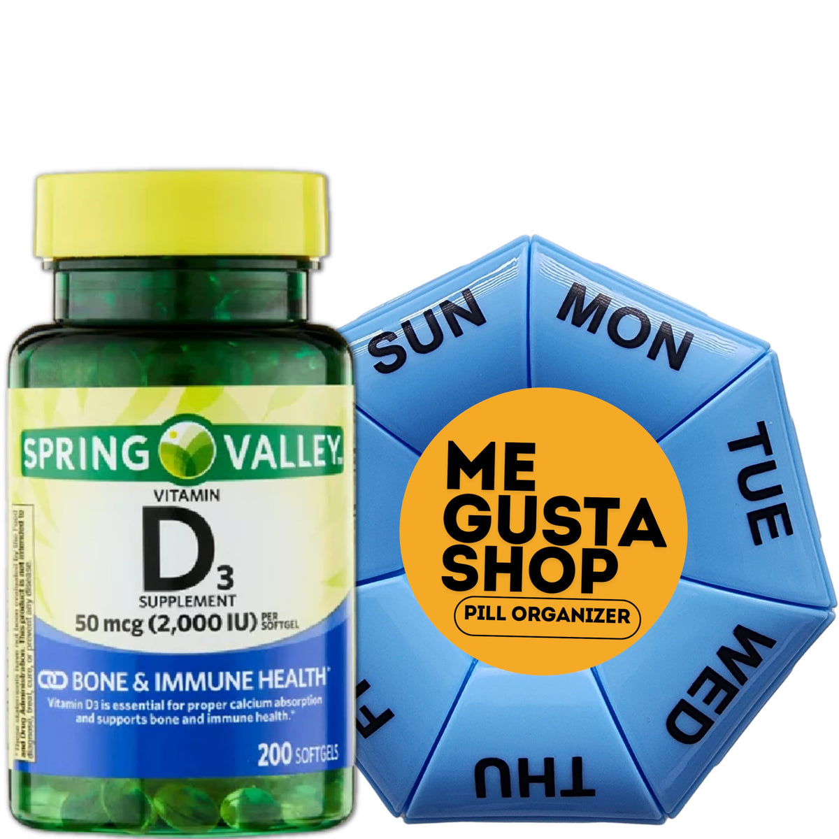 Front of Spring Valley Vitamin D3 bottle with 50 mcg (2,000 IU) per serving