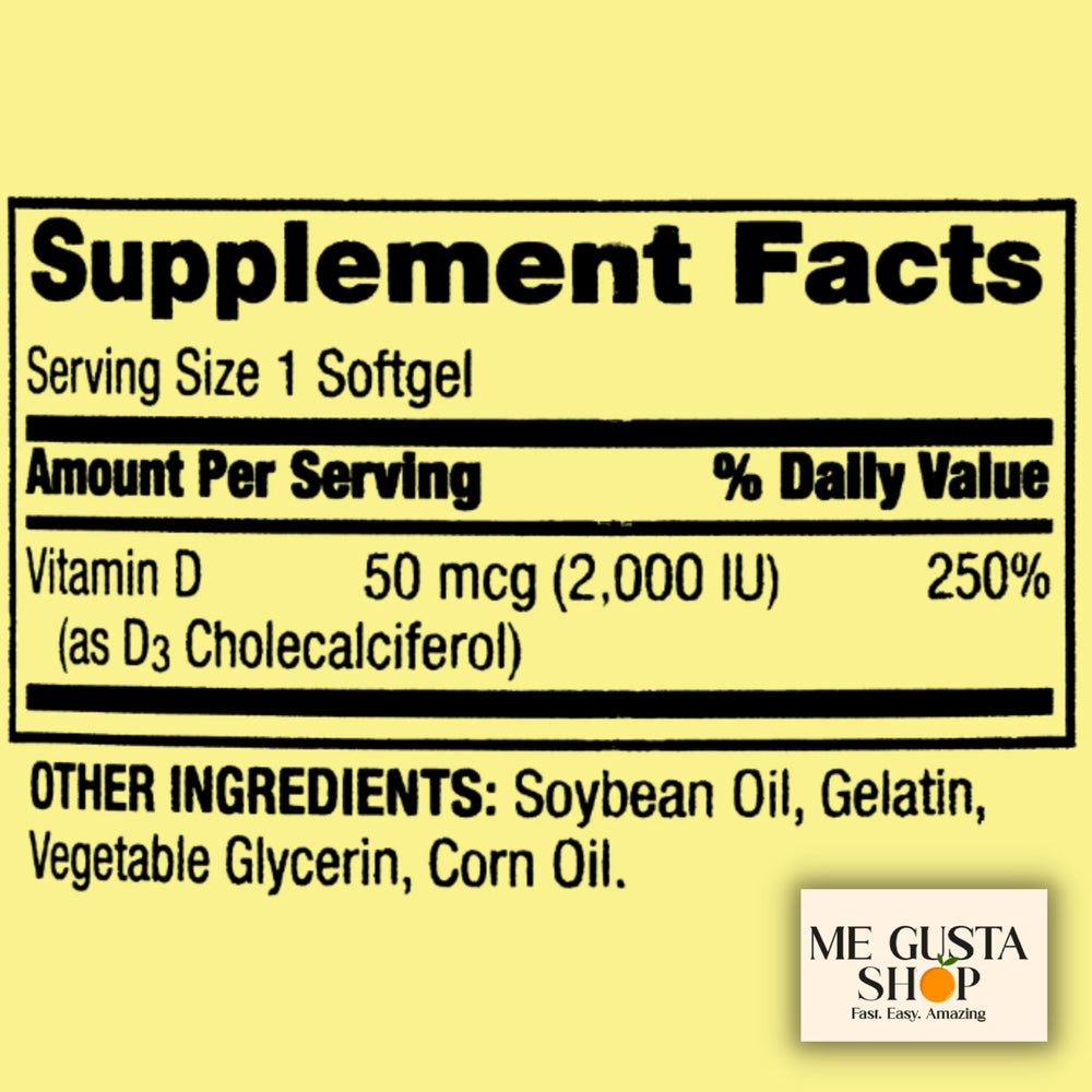 Close-up of Vitamin D3 label: 50 mcg (2,000 IU)