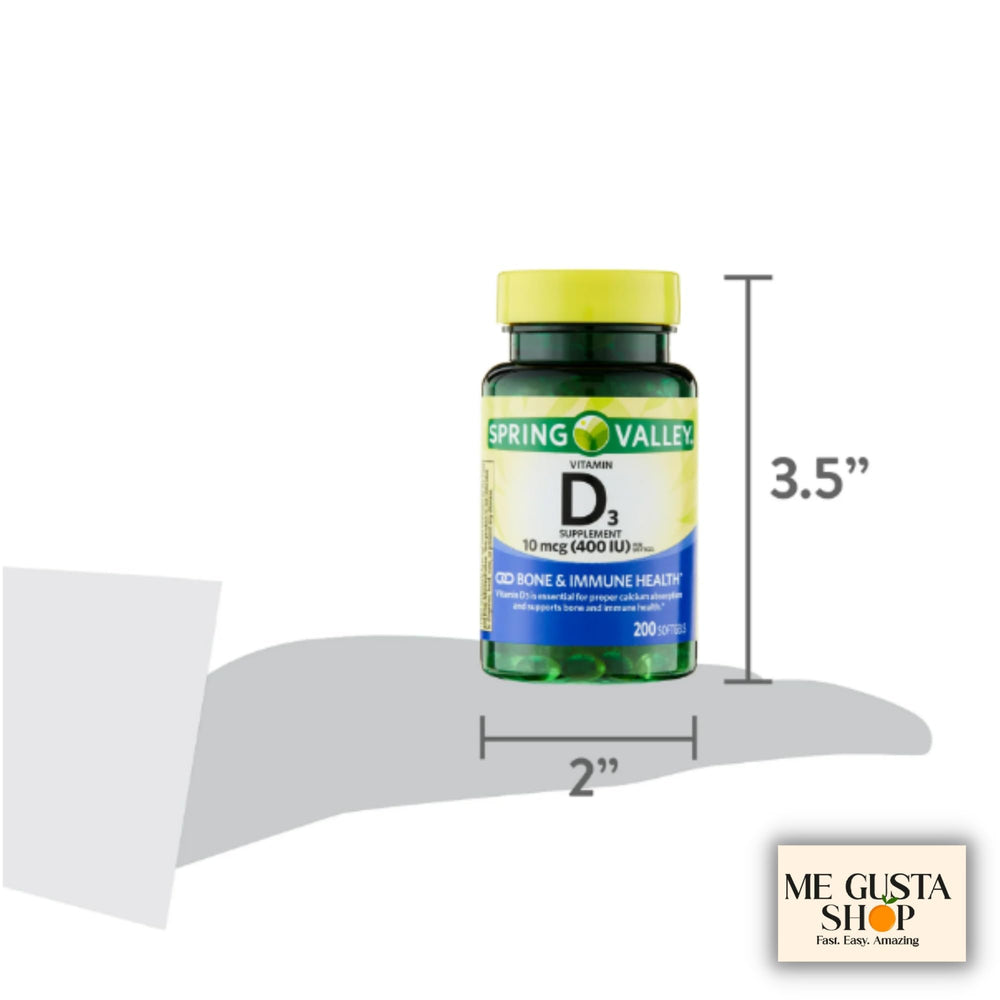 Front view of Spring Valley Vitamin D3 Softgel bottle
