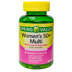 Spring Valley Women's 50+ Multi with Fruits & Vegetables bottle and tablets