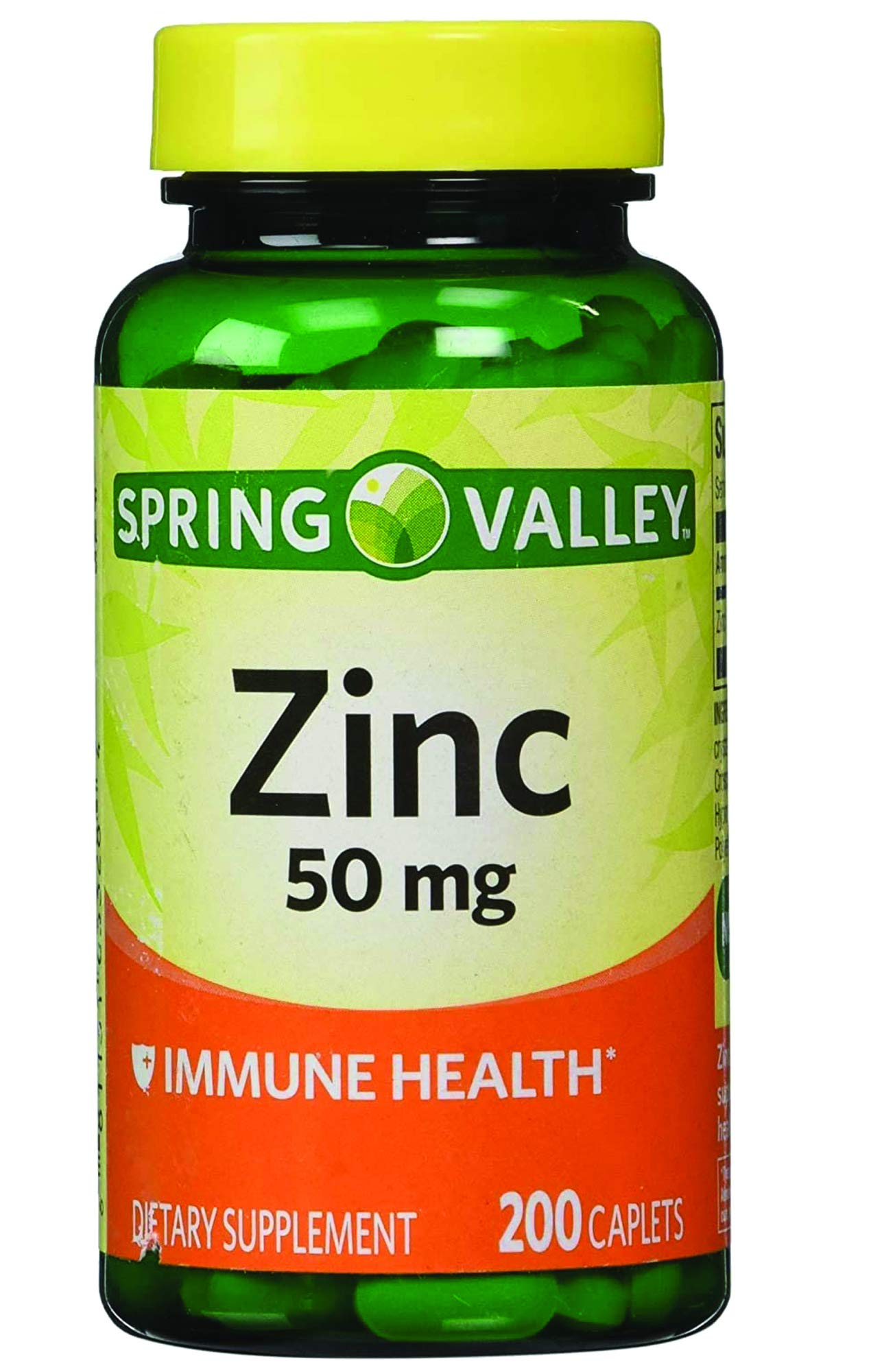Back view of Spring Valley Zinc bottle packaging