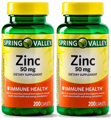Front view of Spring Valley Zinc 50 mg bottle, 200 count, 2-pack