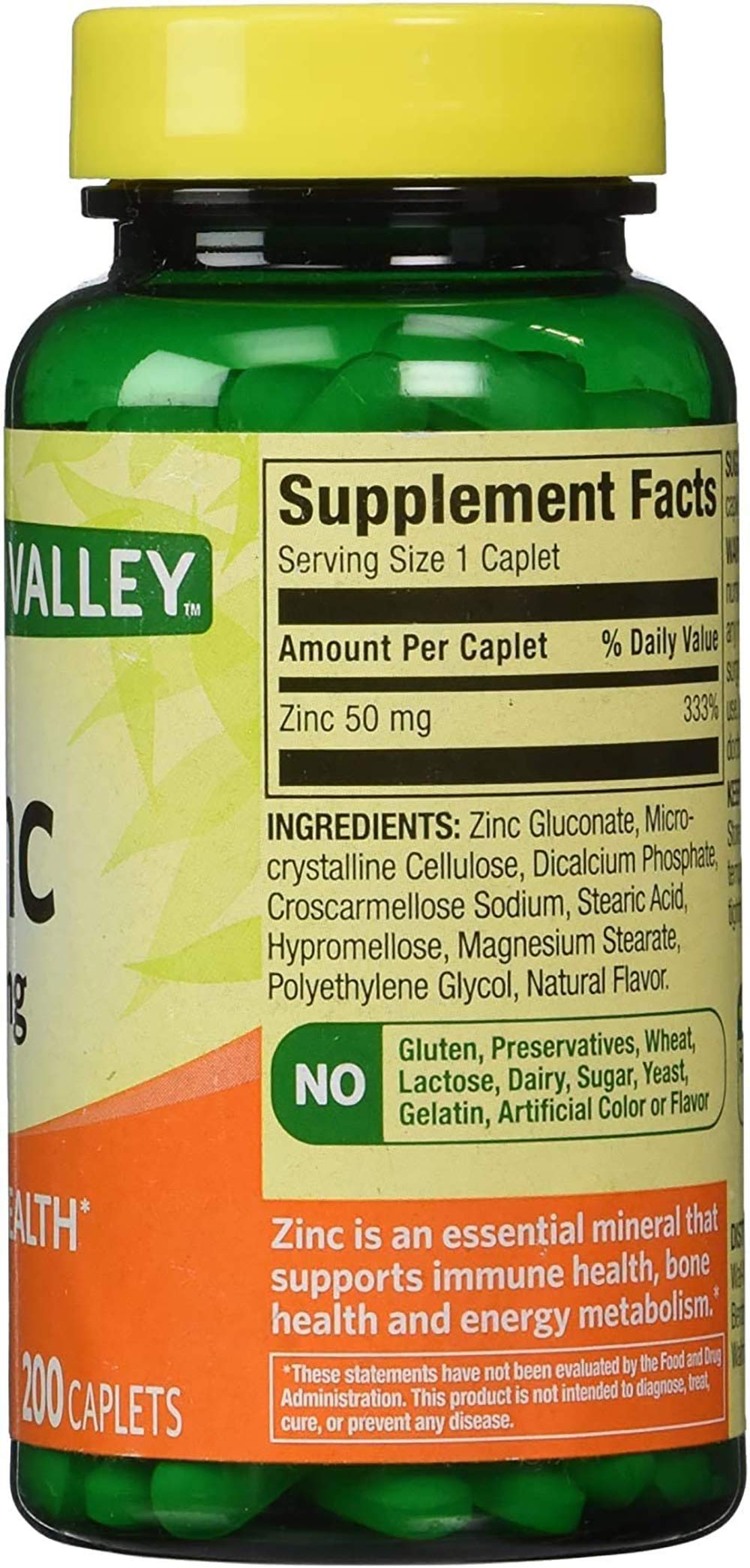 Packaging for Spring Valley Zinc 50 mg 200 count 2-pack