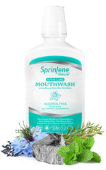 Hero shot of SprinJene Alcohol Free Mouthwash bottle