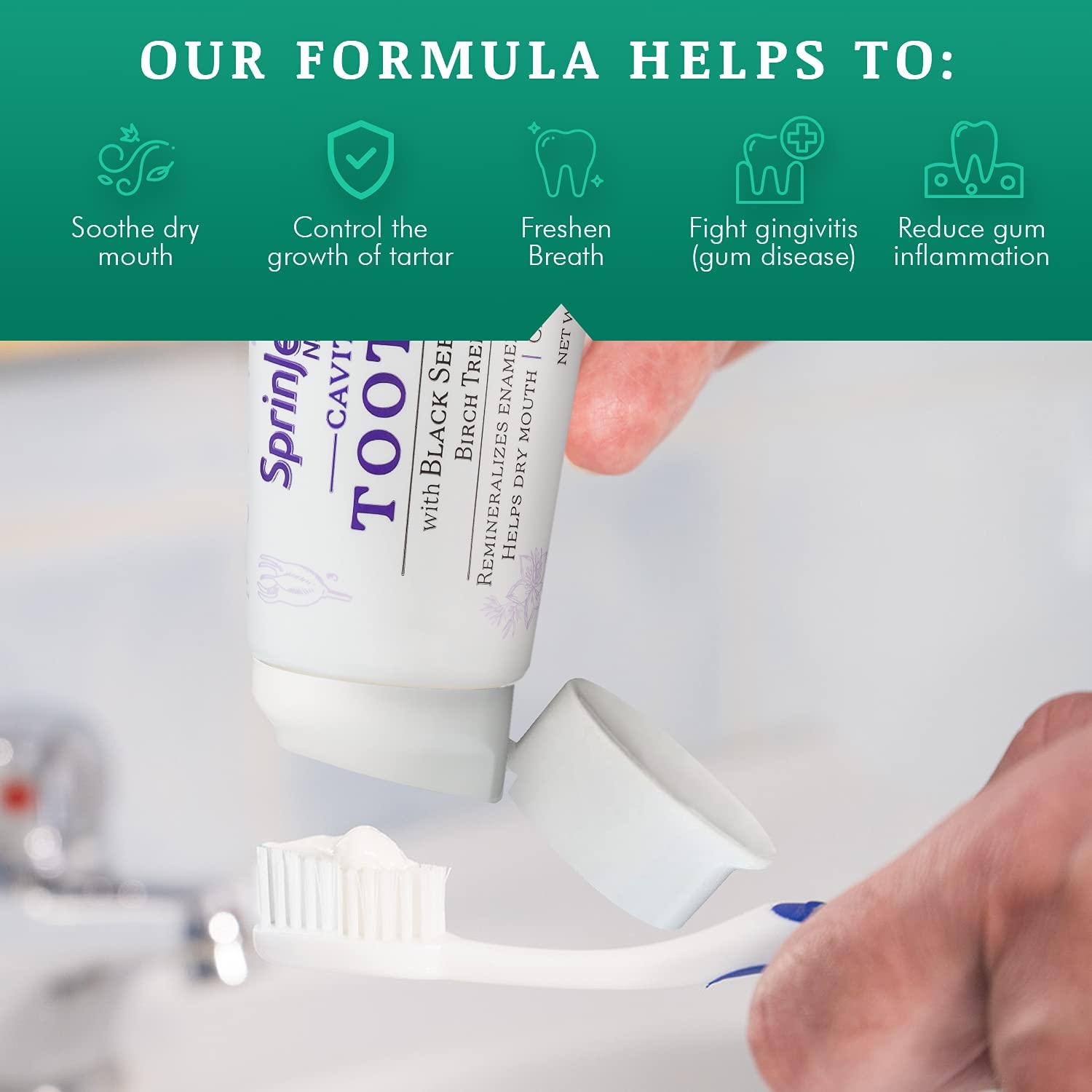 Toothpaste tube highlighting fluoride cavity protection