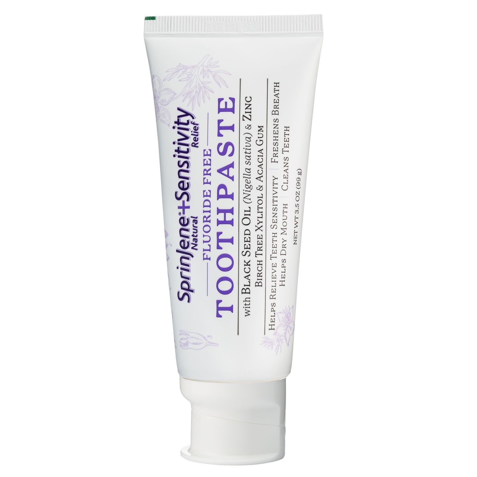 Front view of SprinJene Fluoride Free Toothpaste packaging