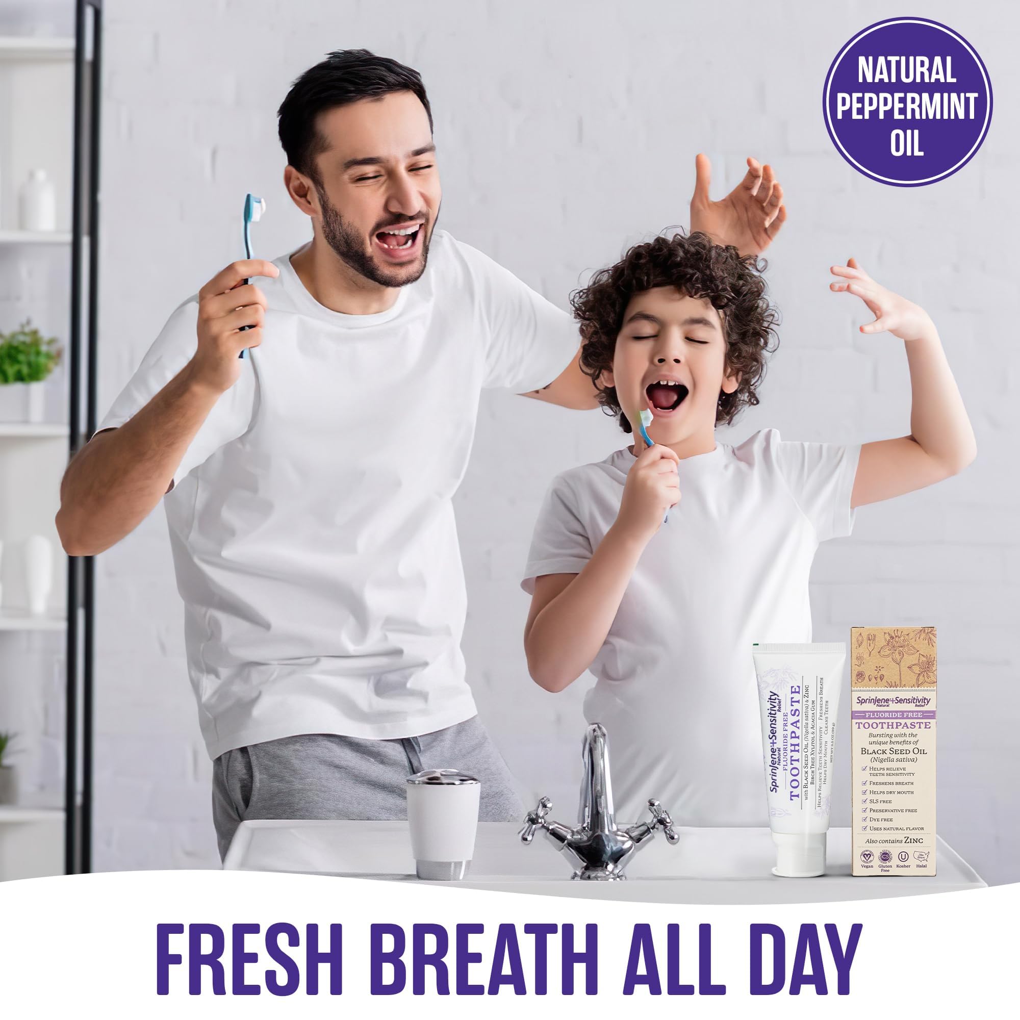 Fresh breath concept with SprinJene toothpaste
