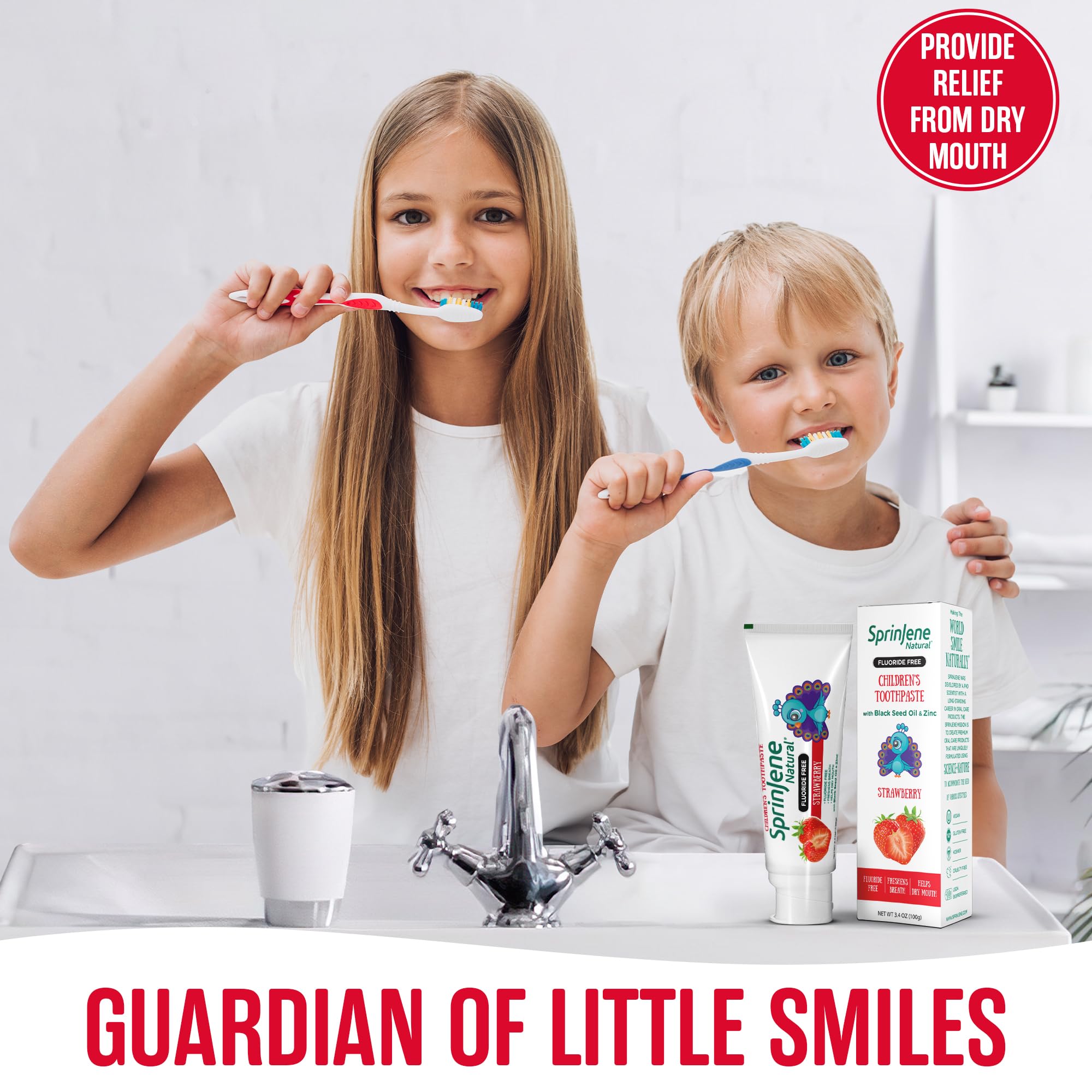 Packaging of SprinJene Natural Children’s Toothpaste for kids