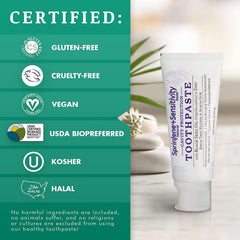 Made in USA label on SprinJene toothpaste packaging