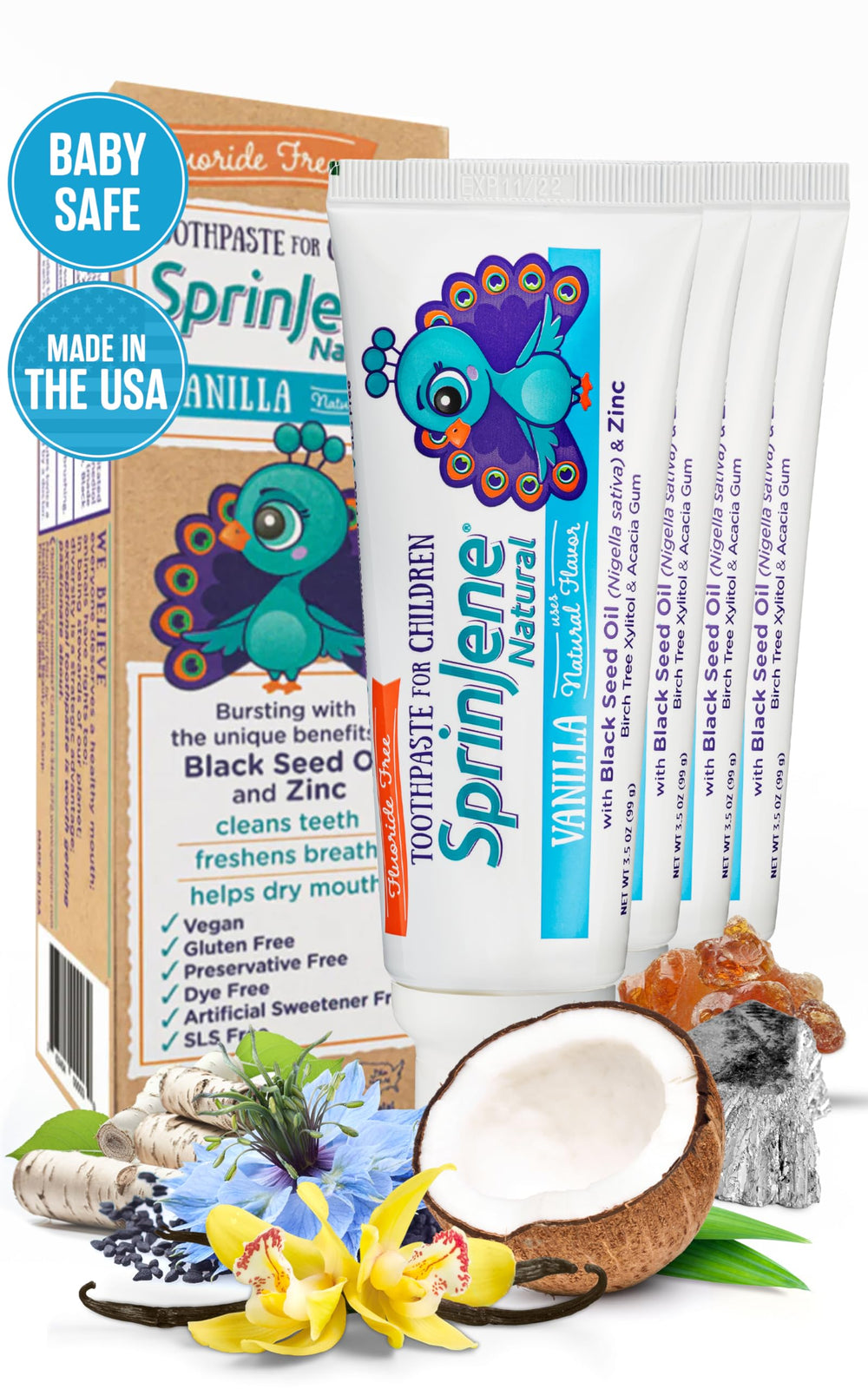 Hero image of SprinJene Natural Children's Toothpaste Vanilla 4-pack