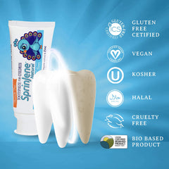 Ingredients and logo of SprinJene vanilla toothpaste