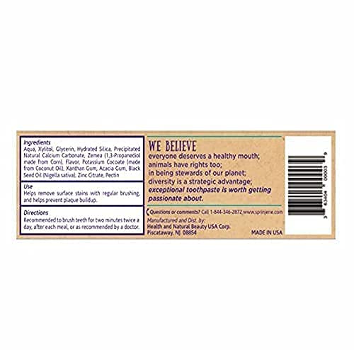 Close-up of toothpaste packaging and product information