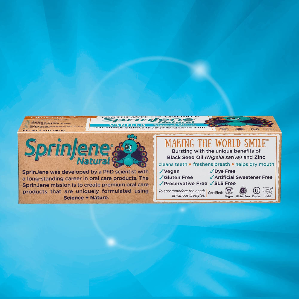 Made in USA 4-pack box of SprinJene toothpaste