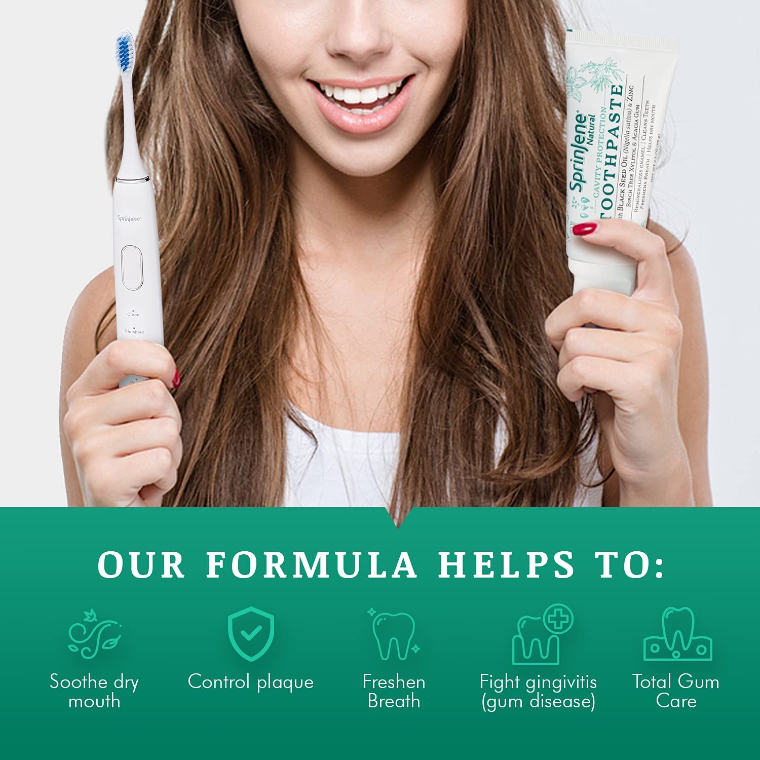Packaging of SprinJene Natural Fluoride Toothpaste 4-pack