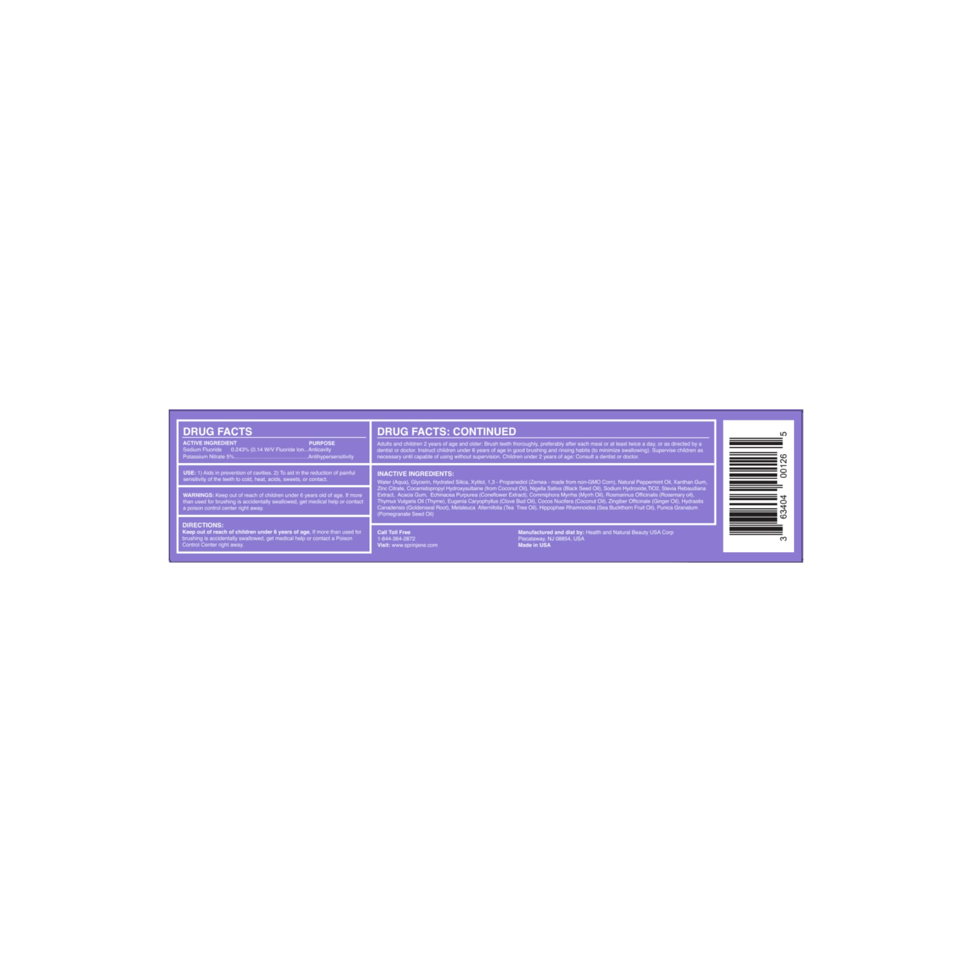SprinJene natural toothpaste box with 4 tubes