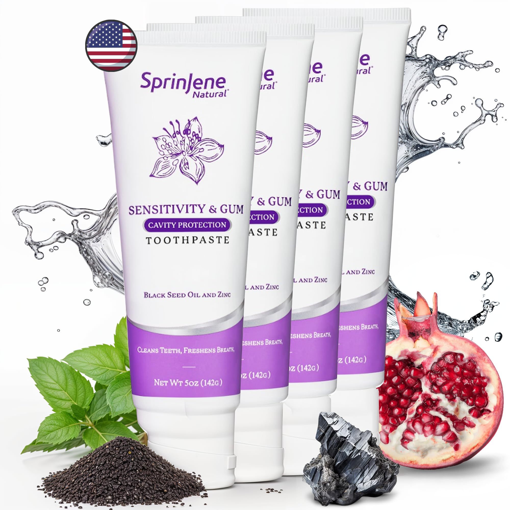 SprinJene sensitivity toothpaste 4-pack packaging