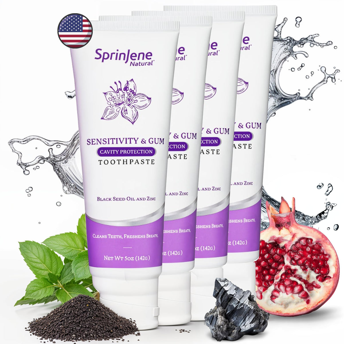 SprinJene sensitivity toothpaste 4-pack packaging