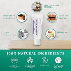 Close-up of SprinJene toothpaste tube for sensitive teeth