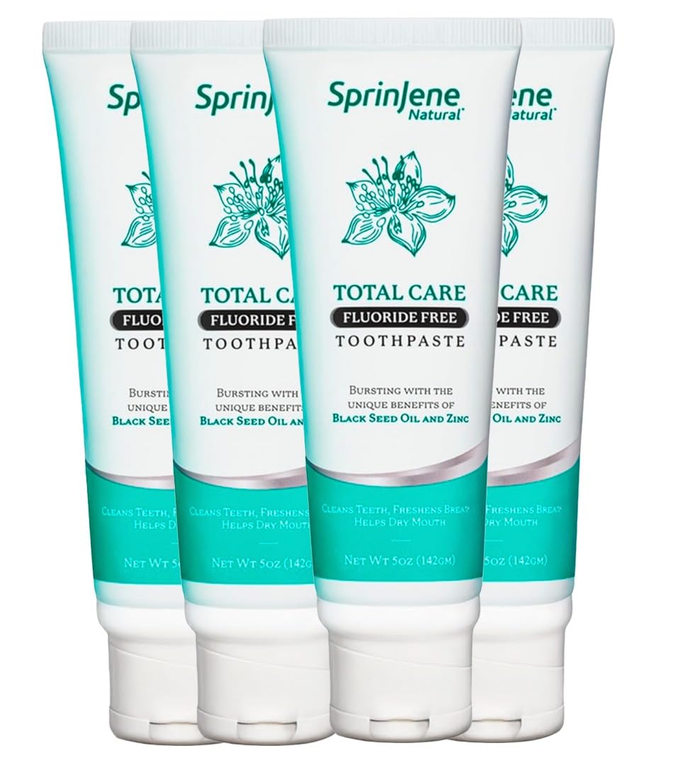 Front view of SprinJene Natural Total Care Fluoride Free Toothpaste 4-pack