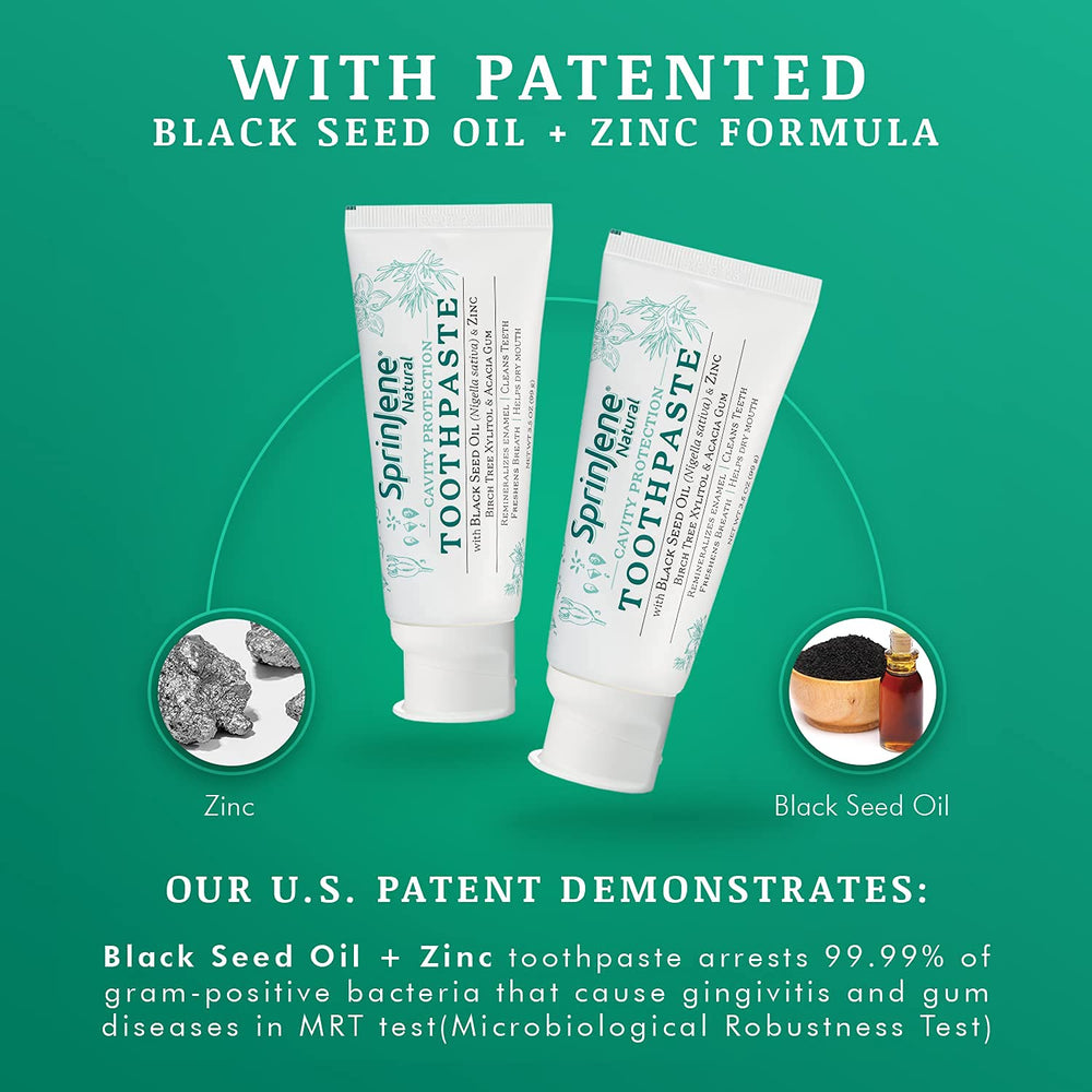 USA-made badge on SprinJene toothpaste packaging