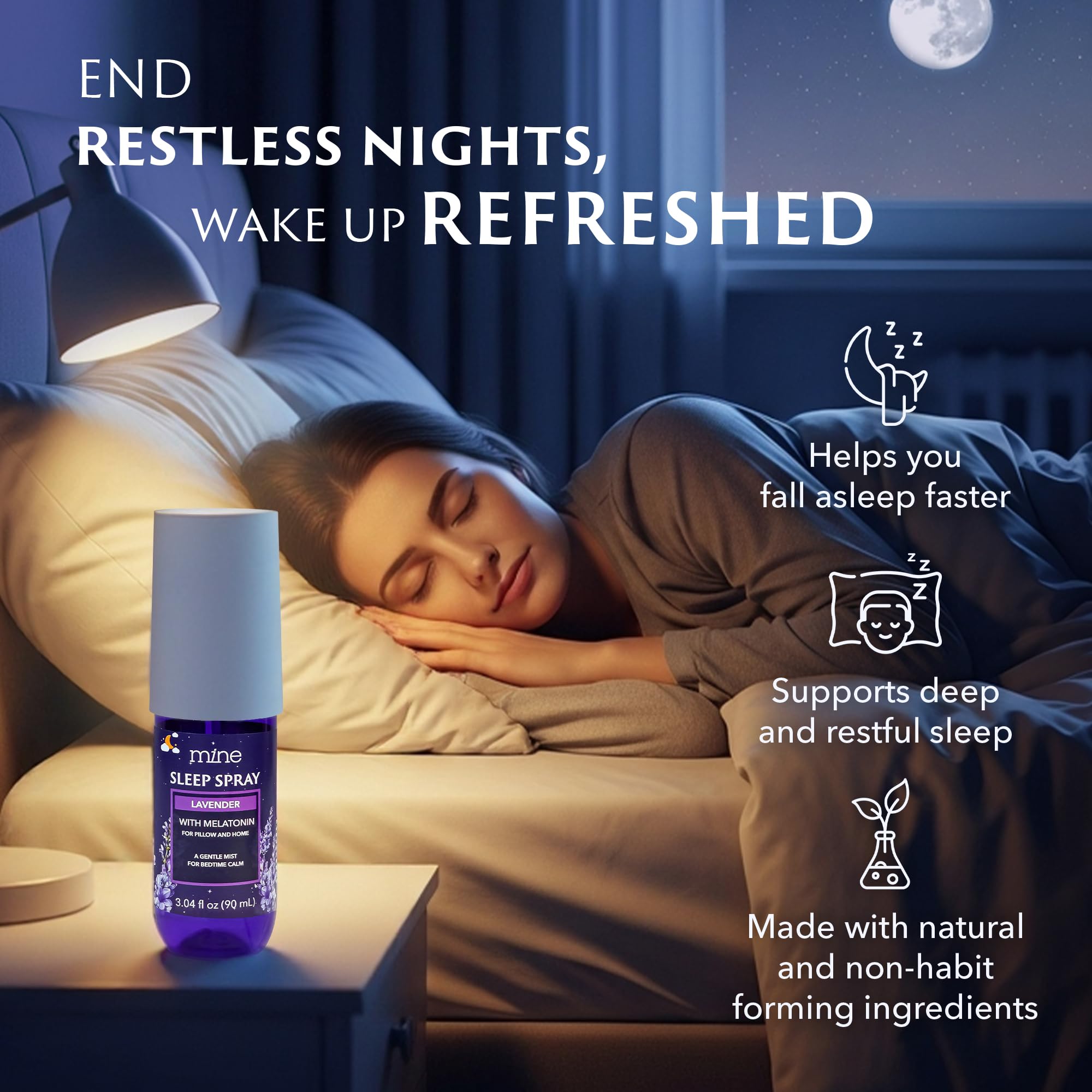 Spritzing the pillow and linens with lavender sleep spray
