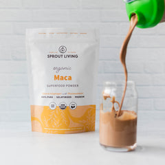 Fine-textured maca powder showing its rich color and consistency