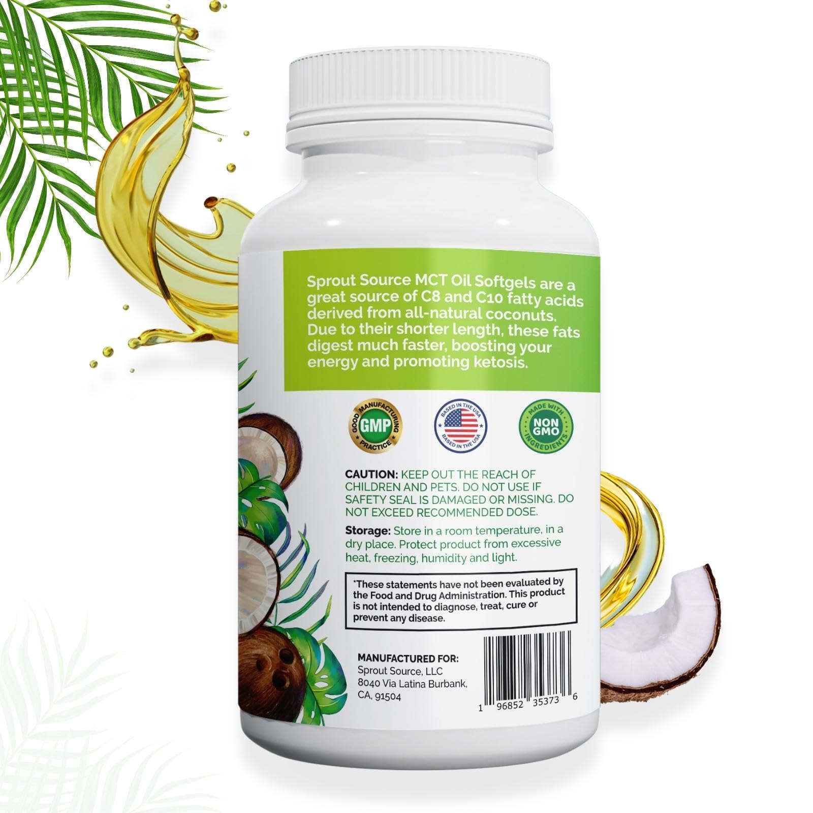 Organic coconut oil-derived MCT blend in bottle