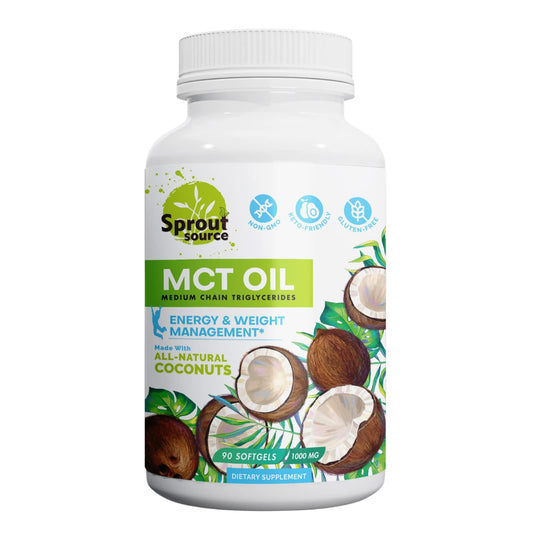 Bottle of Sprout Source Keto MCT Oil Softgels 90-count front view