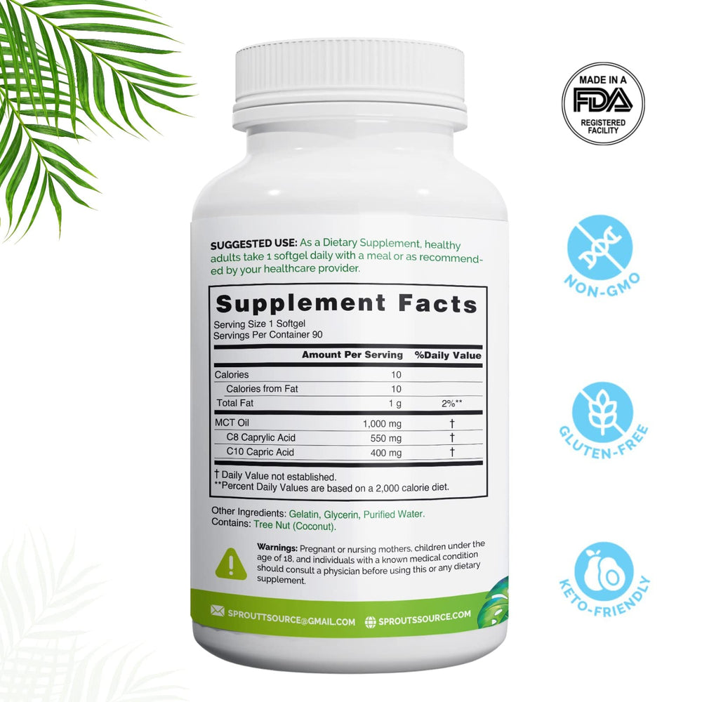 Close-up of Sprout Source MCT Oil Softgels capsules