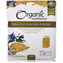 Front view of Organic Traditions Sprouted Golden Flax 8 oz bag