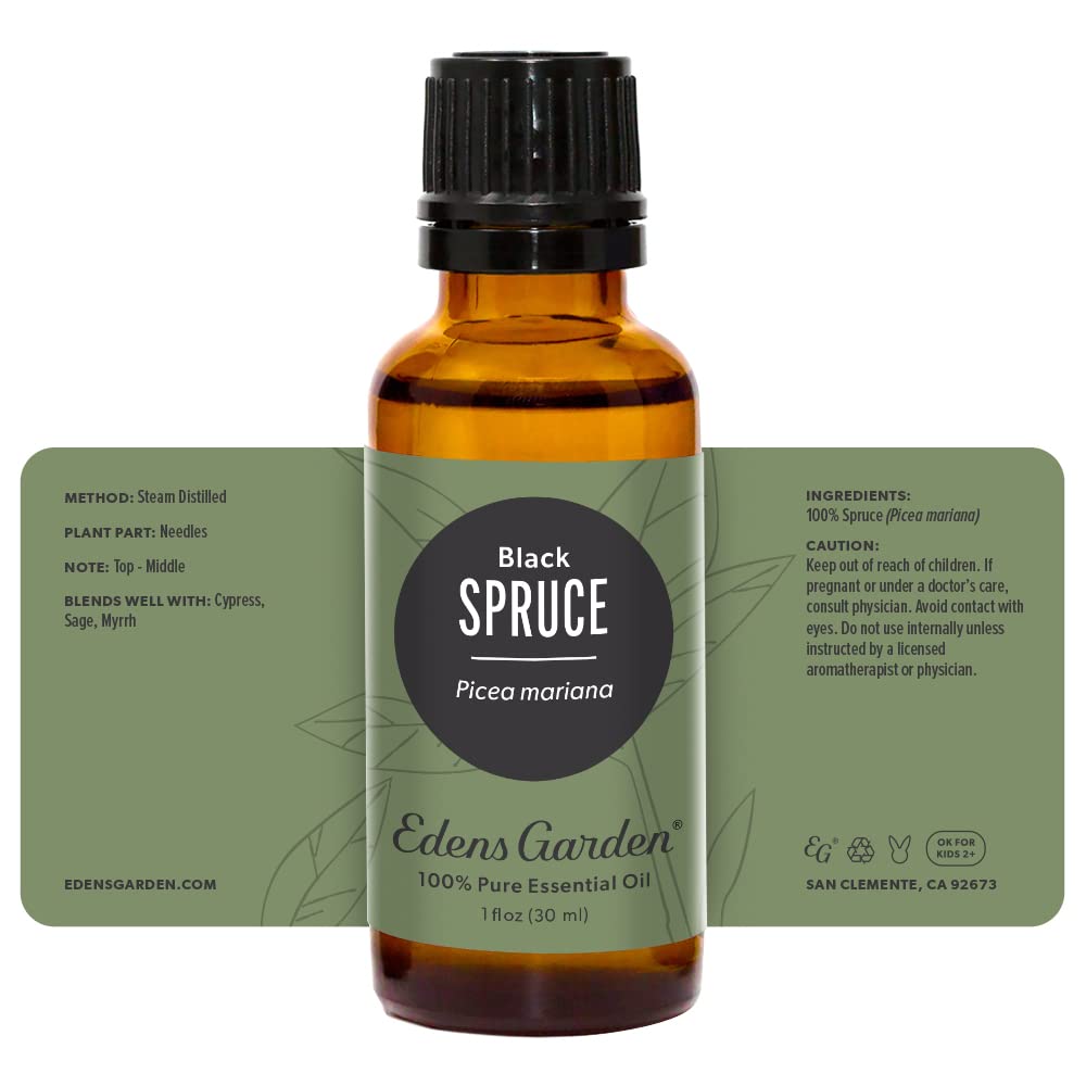 Close-up of Spruce-Black essential oil bottle