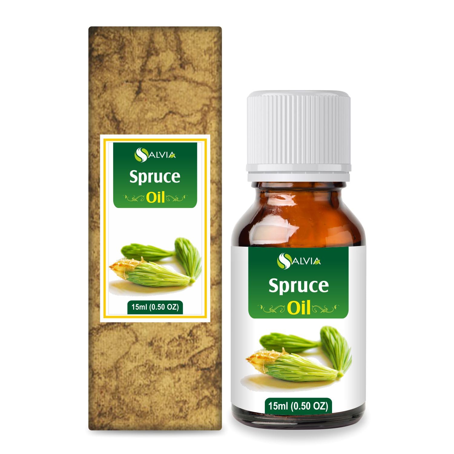 Spruce Oil Tsuga Canadensis therapeutic essential oil in amber 15ml bottle