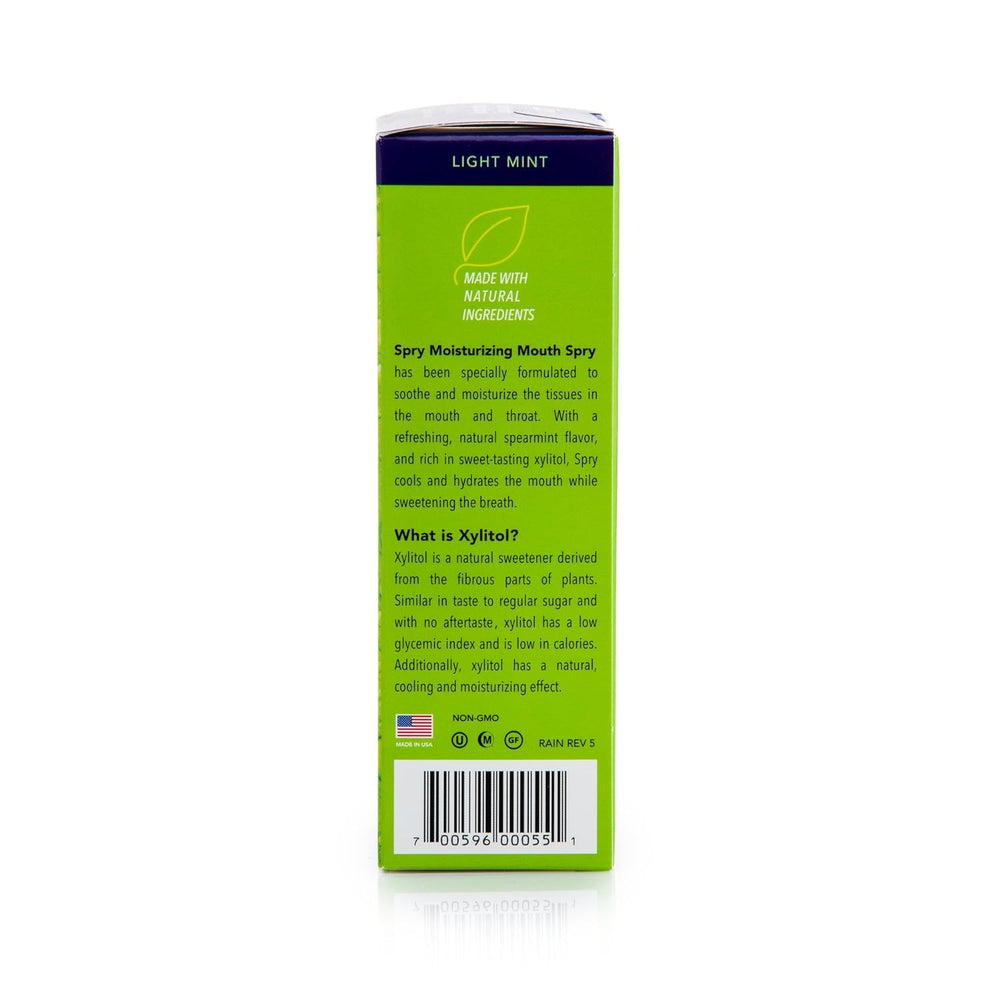 On-the-go use of Spry Dry Mouth Spray with cap removal.