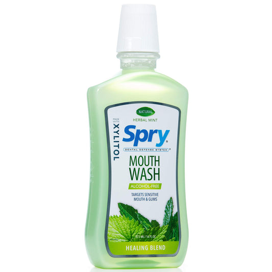 Spry Natural Xylitol Mouthwash bottle with mint label - 16 oz