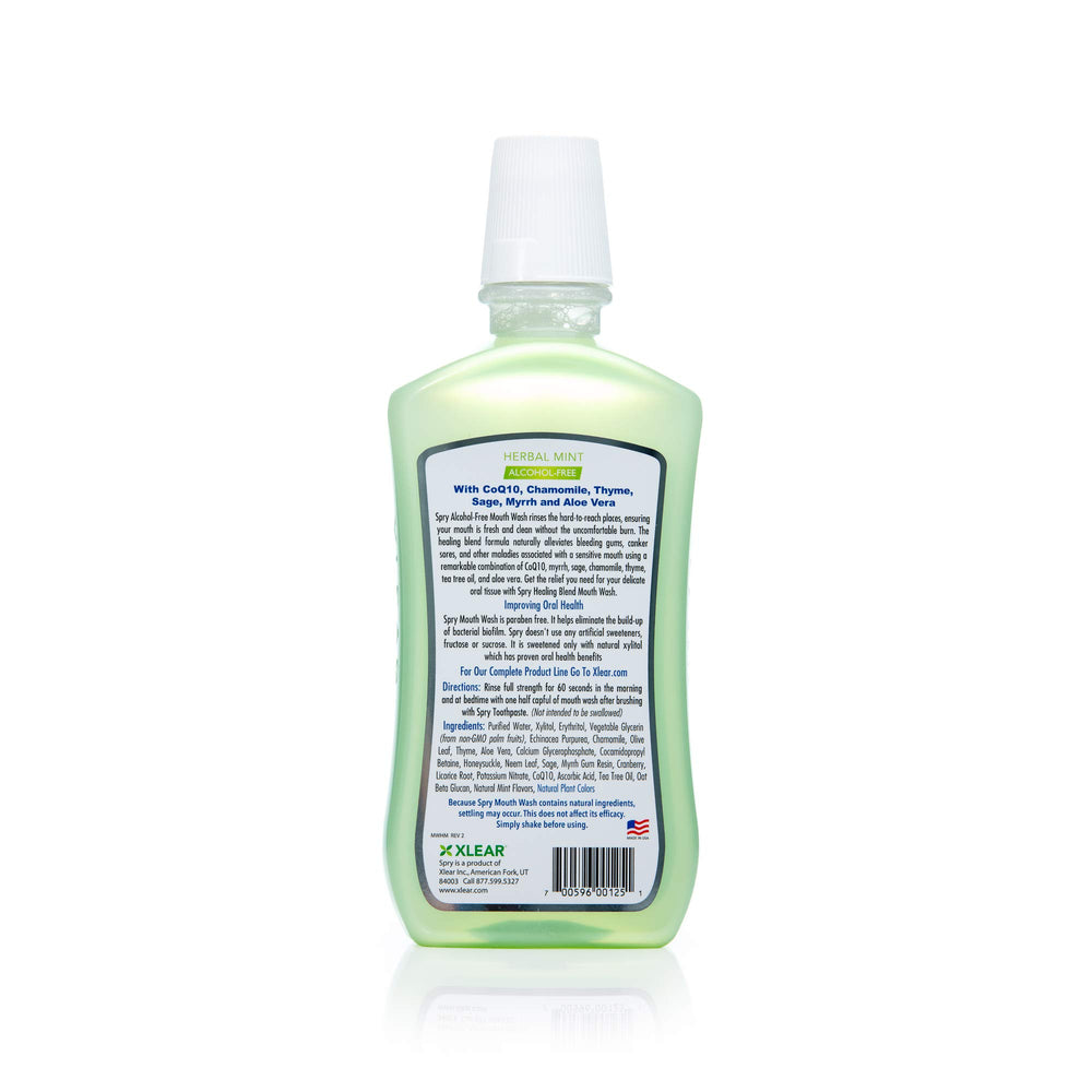 Spry Mouthwash herbal mint bottle and packaging - 16 oz