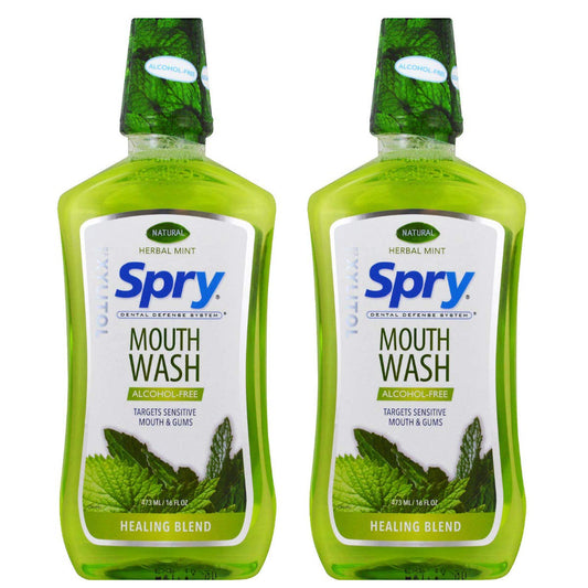 Spry Natural Xylitol Mouthwash bottle with mint label