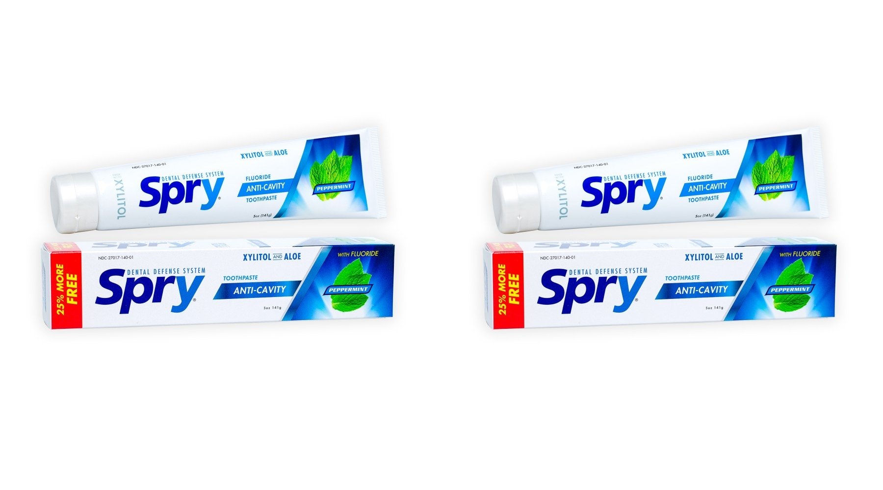 Spry Natural Xylitol Toothpaste 5oz Pack of 2, peppermint flavor, adults and kids