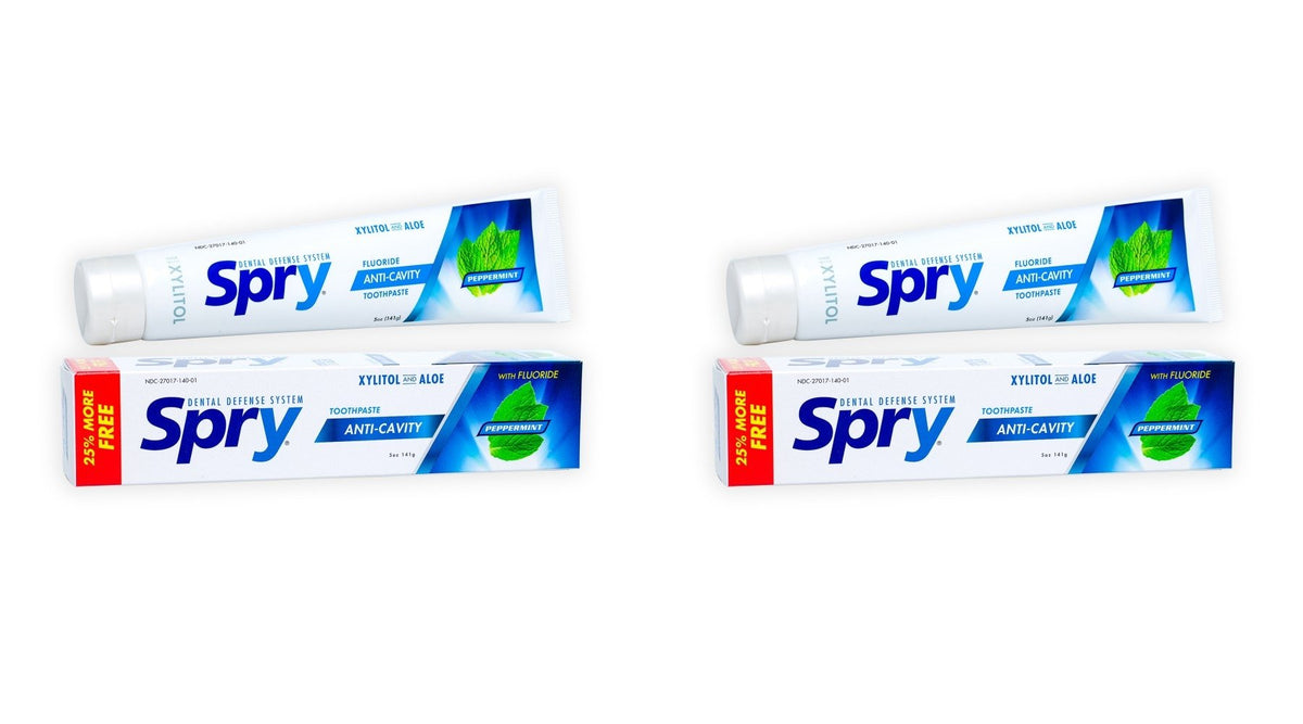 Spry Natural Xylitol Toothpaste 5oz Pack of 2, peppermint flavor, adults and kids