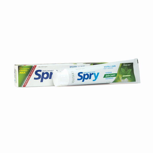 Bottle of Spry Natural Xylitol Toothpaste 5oz spearmint for adults and kids