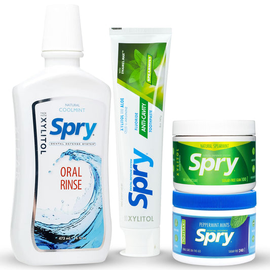 Spry Total Dental Health Kit main box with products