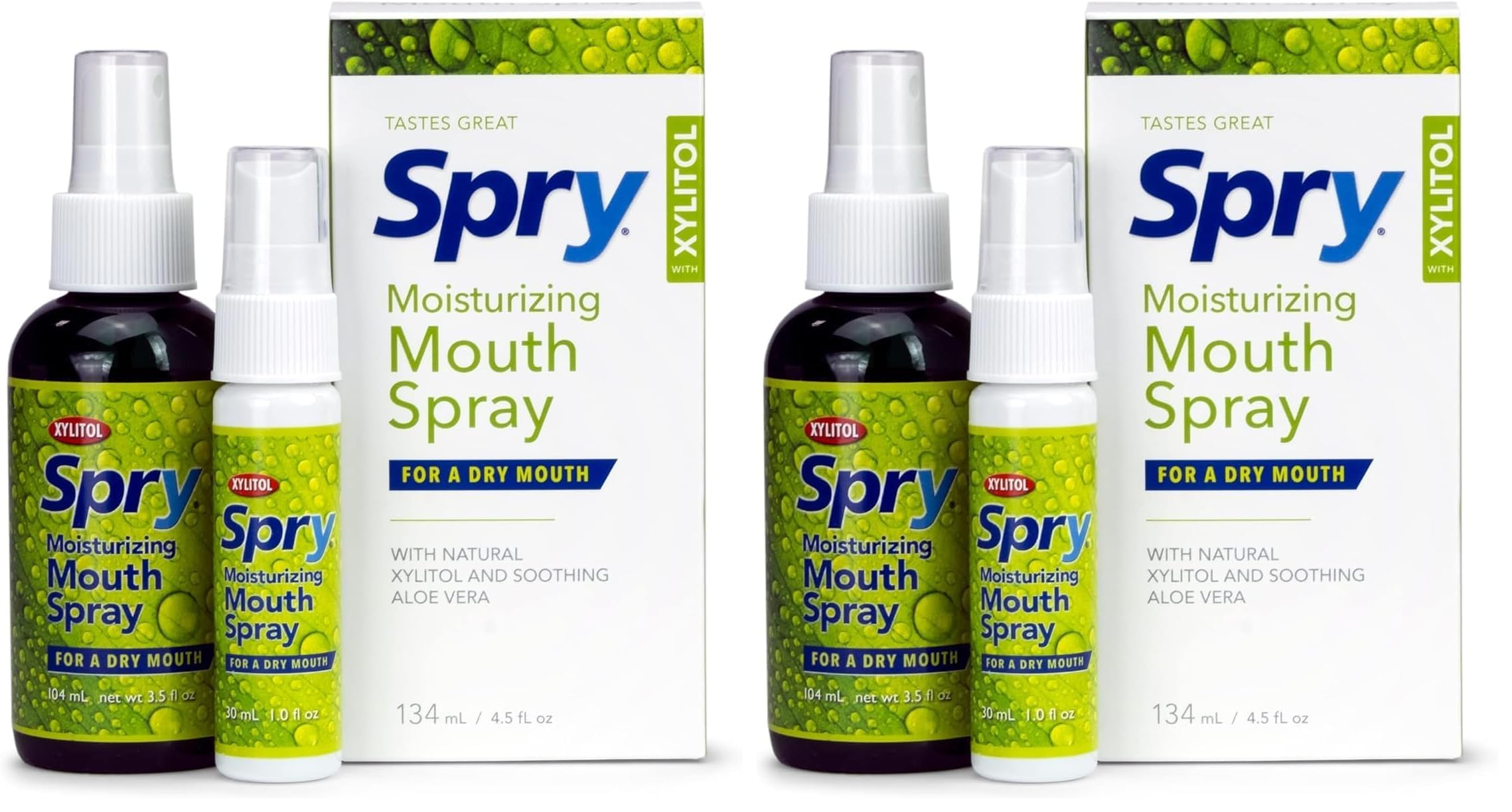 Spry Natural Xylitol Dry Mouth Spray bottle, pack of 2, front view