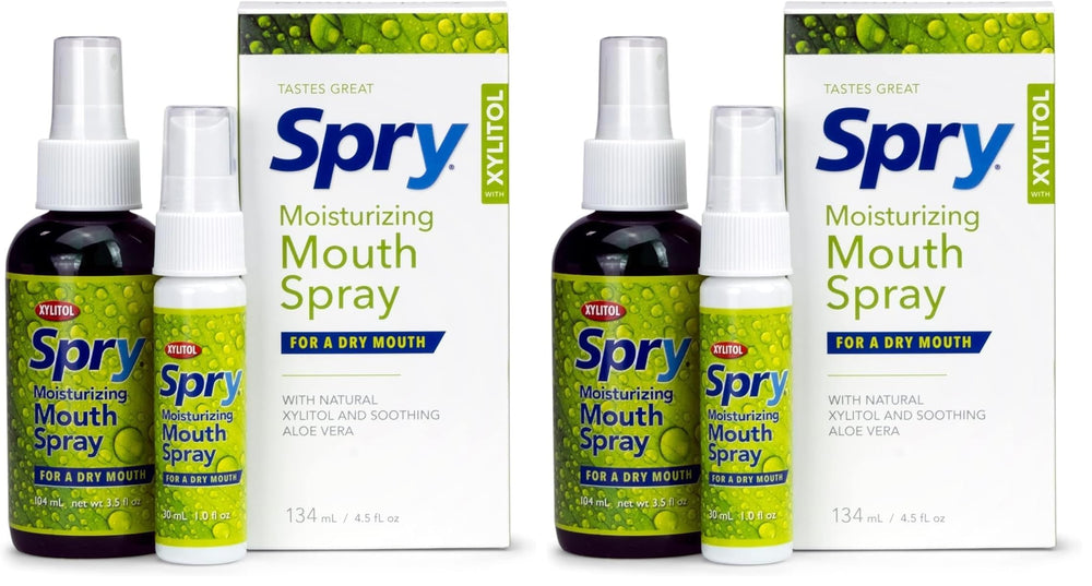 Spry Natural Xylitol Dry Mouth Spray bottle, pack of 2, front view