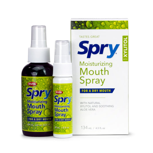 Spry Xylitol Moisturizing Dry Mouth Spray bottle with spearmint flavor